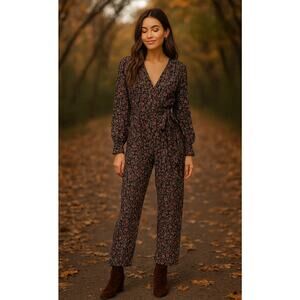 LA VIE Cottagecore Fairy Wrap V-Neck Floral Jumpsuit Small Boho Garden Career